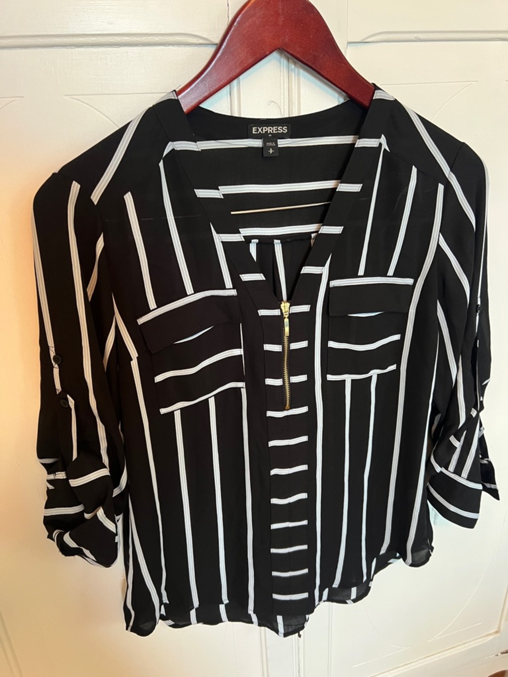 2/$7 Express Portofino shirt - navy with light blue and white stripes